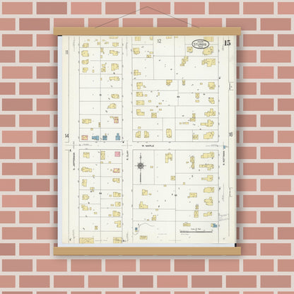 Old map wall art mockup — magnetic wood frame on brick wall — Sanborn Fire Insurance Map from Sturgis, Saint Joseph County, Michigan (1911), Sheet #0015
