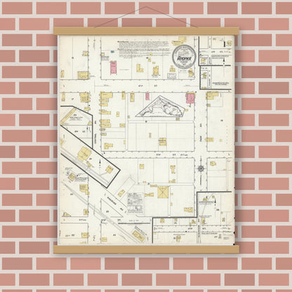 Old map wall art mockup — magnetic wood frame on brick wall — Sanborn Fire Insurance Map from Apopka, Orange County, Florida (1917), Sheet #0001