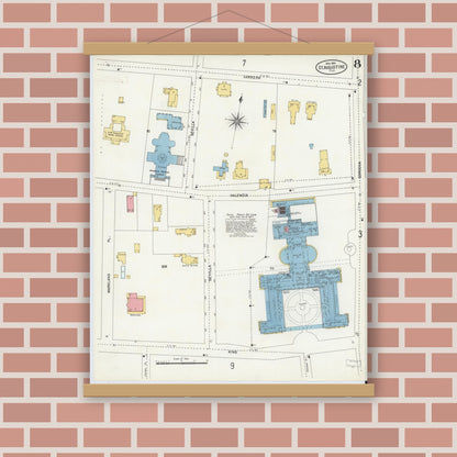 Old map wall art mockup — magnetic wood frame on brick wall — Sanborn Fire Insurance Map from Saint Augustine, Saint John's County, Florida (1904), Sheet #0008