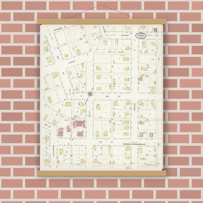 Old map wall art mockup — magnetic wood frame on brick wall — Sanborn Fire Insurance Map from Henry, Marshall County, Illinois (1913), Sheet #0008