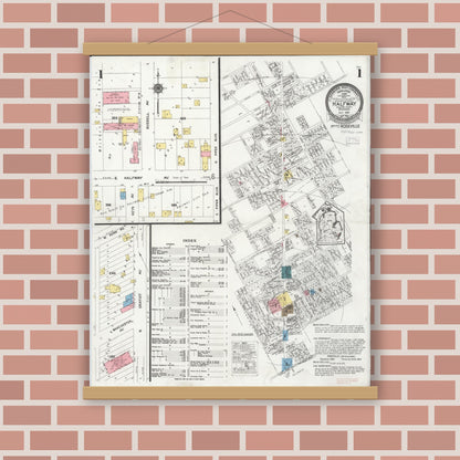 Old map wall art mockup — magnetic wood frame on brick wall — Sanborn Fire Insurance Map from Halfway, Macomb County, Michigan (1925), Sheet #0001