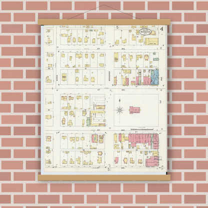 Old map wall art mockup — magnetic wood frame on brick wall — Sanborn Fire Insurance Map from Baraboo, Sauk County, Wisconsin (1898), Sheet #0004
