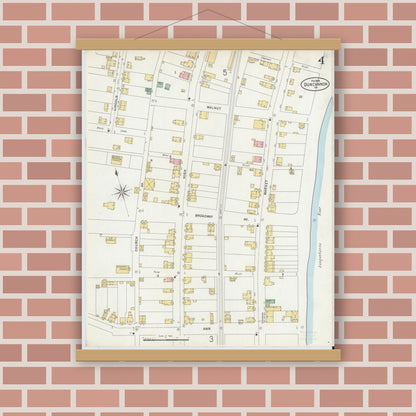 Old map wall art mockup — magnetic wood frame on brick wall — Sanborn Fire Insurance Map from Duncannon, Perry County, Pennsylvania (1899), Sheet #0004