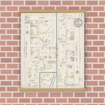 Old map wall art mockup — magnetic wood frame on brick wall — Sanborn Fire Insurance Map from De Soto, Jefferson County, Missouri (1886) - Complete Map Set
