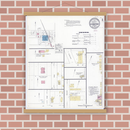 Old map wall art mockup — magnetic wood frame on brick wall — Sanborn Fire Insurance Map from Blooming Prairie, Steele County, Minnesota (1910) - Complete Map Set