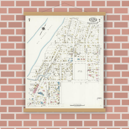 Old map wall art mockup — magnetic wood frame on brick wall — Sanborn Fire Insurance Map from Eagle Pass, Maverick County, Texas (1924), Sheet #0007