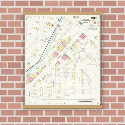 Old map wall art mockup — magnetic wood frame on brick wall — Sanborn Fire Insurance Map from Ottumwa, Wapello County, Iowa (1897), Sheet #0020