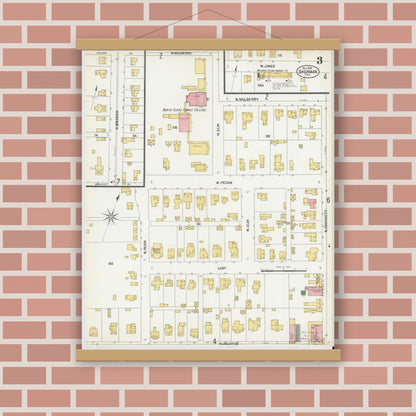 Old map wall art mockup — magnetic wood frame on brick wall — Sanborn Fire Insurance Map from Sherman, Grayson County, Texas (1902), Sheet #0003