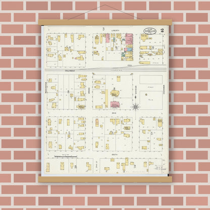 Old map wall art mockup — magnetic wood frame on brick wall — Sanborn Fire Insurance Map from Vermillion, Erie County, Ohio (1898), Sheet #0002