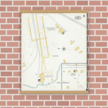 Old map wall art mockup — magnetic wood frame on brick wall — Sanborn Fire Insurance Map from Chisholm, Saint Louis County, Minnesota (1904), Sheet #0003