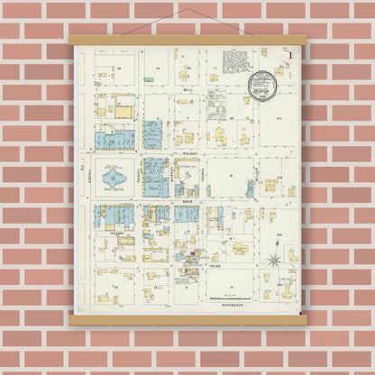 Old map wall art mockup — magnetic wood frame on brick wall — Sanborn Fire Insurance Map from Decatur, Wise County, Texas (1896) - Complete Map Set