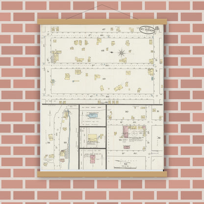 Old map wall art mockup — magnetic wood frame on brick wall — Sanborn Fire Insurance Map from Mount Vernon, Westchester County, New York (1887), Sheet #0008