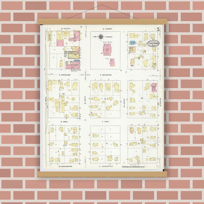 Old map wall art mockup — magnetic wood frame on brick wall — Sanborn Fire Insurance Map from Hastings, Barry County, Michigan (1909), Sheet #0005