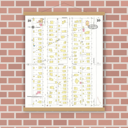 Old map wall art mockup — magnetic wood frame on brick wall — Sanborn Fire Insurance Map from Webster City, Hamilton County, Iowa (1923), Sheet #0010
