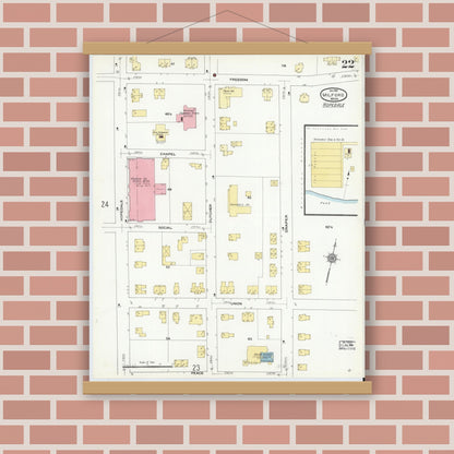 Old map wall art mockup — magnetic wood frame on brick wall — Sanborn Fire Insurance Map from Milford, Worcester County, Massachusetts (1910), Sheet #0022