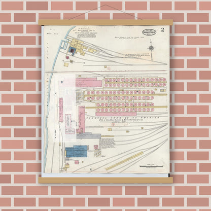 Old map wall art mockup — magnetic wood frame on brick wall — Sanborn Fire Insurance Map from Manistique, Schoolcraft County, Michigan (1950), Sheet #0002