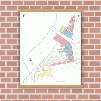Old map wall art mockup — magnetic wood frame on brick wall — Sanborn Fire Insurance Map from Beloit, Rock County, Wisconsin (1939), Sheet #0004