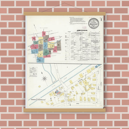 Old map wall art mockup — magnetic wood frame on brick wall — Sanborn Fire Insurance Map from Brockport, Monroe County, New York (1909) - Complete Map Set