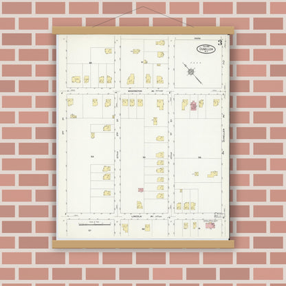 Old map wall art mockup — magnetic wood frame on brick wall — Sanborn Fire Insurance Map from Dunellen, Middlesex County, New Jersey (1910), Sheet #0003