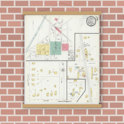 Old map wall art mockup — magnetic wood frame on brick wall — Sanborn Fire Insurance Map from Plainfield, Will County, Illinois (1898) - Complete Map Set