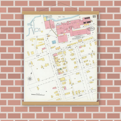 Old map wall art mockup — magnetic wood frame on brick wall — Sanborn Fire Insurance Map from Glens Falls, Warren County, New York (1901), Sheet #0021
