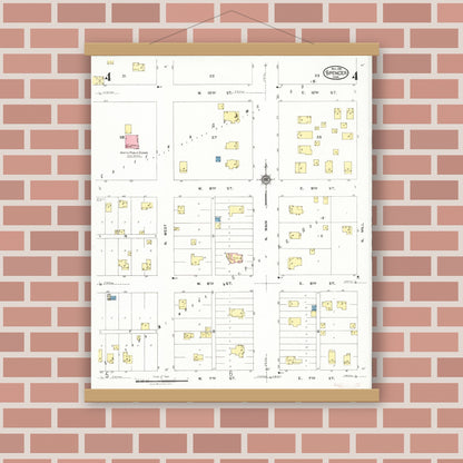 Old map wall art mockup — magnetic wood frame on brick wall — Sanborn Fire Insurance Map from Spencer, Clay County, Iowa (1924), Sheet #0004