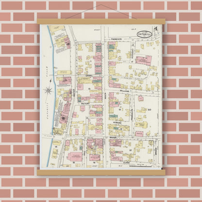 Old map wall art mockup — magnetic wood frame on brick wall — Sanborn Fire Insurance Map from Catskill, Greene County, New York (1889), Sheet #0004