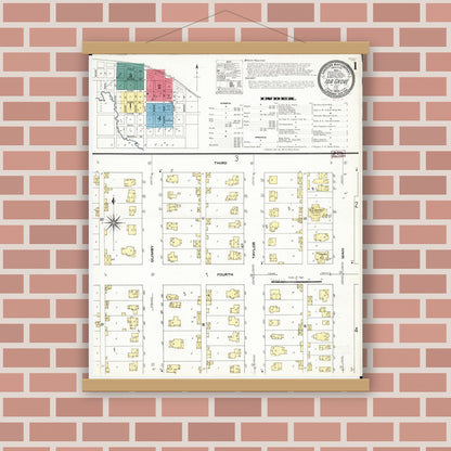 Old map wall art mockup — magnetic wood frame on brick wall — Sanborn Fire Insurance Map from Ida Grove, Ida County, Iowa (1909), Sheet #0001