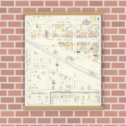 Old map wall art mockup — magnetic wood frame on brick wall — Sanborn Fire Insurance Map from Melrose, Stearns County, Minnesota (1909), Sheet #0003