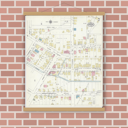 Old map wall art mockup — magnetic wood frame on brick wall — Sanborn Fire Insurance Map from Hannibal, Marion County, Missouri (1913), Sheet #0007