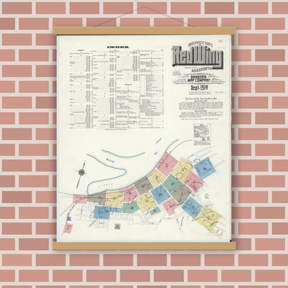 Old map wall art mockup — magnetic wood frame on brick wall — Sanborn Fire Insurance Map from Red Wing, Goodhue County, Minnesota (1910), Sheet #0001