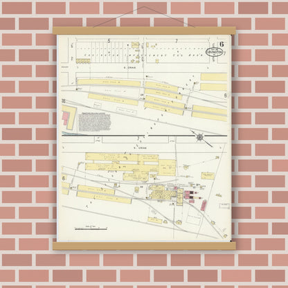 Old map wall art mockup — magnetic wood frame on brick wall — Sanborn Fire Insurance Map from Covington, Independent Cities, Virginia (1913), Sheet #0006