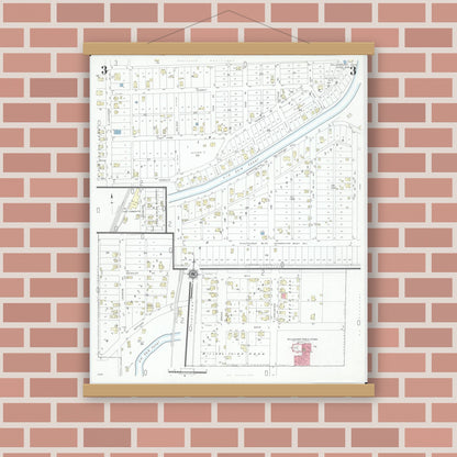 Old map wall art mockup — magnetic wood frame on brick wall — Sanborn Fire Insurance Map from Millersport, Fairfield County, Ohio (1946), Sheet #0003