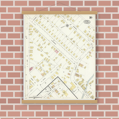 Old map wall art mockup — magnetic wood frame on brick wall — Sanborn Fire Insurance Map from Du Bois, Clearfield County, Pennsylvania (1913), Sheet #0010