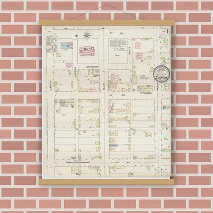Old map wall art mockup — magnetic wood frame on brick wall — Sanborn Fire Insurance Map from Clarion, Clarion County, Pennsylvania (1887) - Complete Map Set