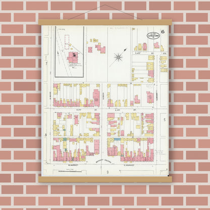 Old map wall art mockup — magnetic wood frame on brick wall — Sanborn Fire Insurance Map from Lewistown, Mifflin County, Pennsylvania (1904), Sheet #0006