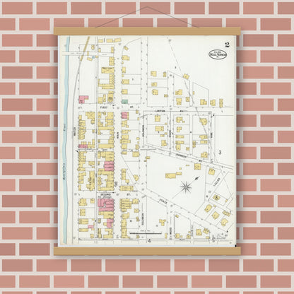 Old map wall art mockup — magnetic wood frame on brick wall — Sanborn Fire Insurance Map from Belle Vernon, Fayette County, Pennsylvania (1900), Sheet #0002