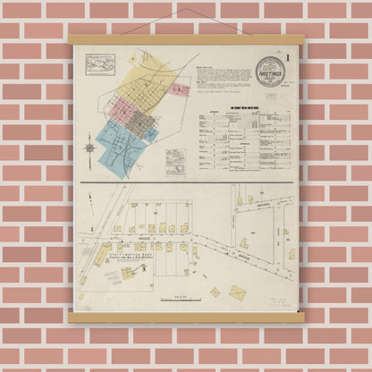 Old map wall art mockup — magnetic wood frame on brick wall — Sanborn Fire Insurance Map from Hastings, Cambria County, Pennsylvania (1915) - Complete Map Set