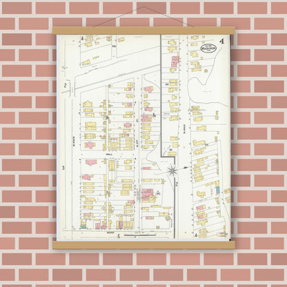 Old map wall art mockup — magnetic wood frame on brick wall — Sanborn Fire Insurance Map from Madison, Jefferson County, Indiana (1904), Sheet #0004