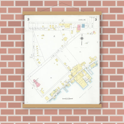 Old map wall art mockup — magnetic wood frame on brick wall — Sanborn Fire Insurance Map from Buckeye Lake, Licking County, Ohio (1946), Sheet #0003
