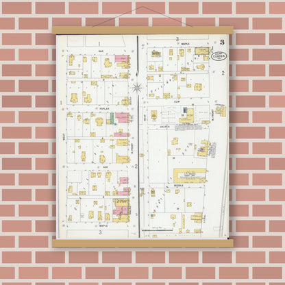 Old map wall art mockup — magnetic wood frame on brick wall — Sanborn Fire Insurance Map from Cobden, Union County, Illinois (1900), Sheet #0003