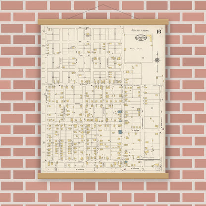 Old map wall art mockup — magnetic wood frame on brick wall — Sanborn Fire Insurance Map from Lakeland, Polk County, Florida (1922), Sheet #0016