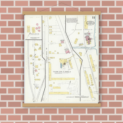 Old map wall art mockup — magnetic wood frame on brick wall — Sanborn Fire Insurance Map from Louisiana, Pike County, Missouri (1909), Sheet #0011