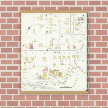 Old map wall art mockup — magnetic wood frame on brick wall — Sanborn Fire Insurance Map from High Point, Guilford County, North Carolina (1911), Sheet #0006