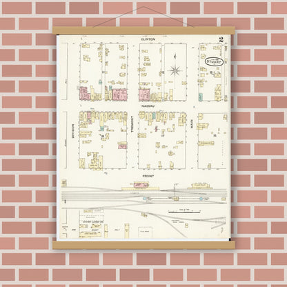 Old map wall art mockup — magnetic wood frame on brick wall — Sanborn Fire Insurance Map from Stuart, Guthrie and Adair Counties, Iowa (1888), Sheet #0002