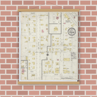 Old map wall art mockup — magnetic wood frame on brick wall — Sanborn Fire Insurance Map from Sterling, Wayne County, Ohio (1911), Sheet #0001