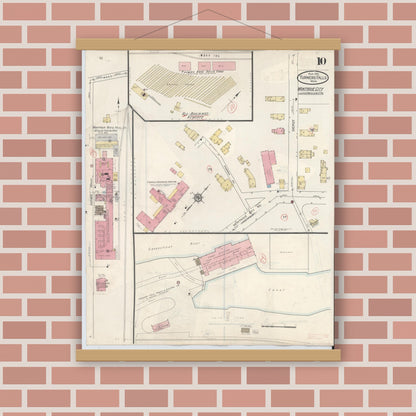 Old map wall art mockup — magnetic wood frame on brick wall — Sanborn Fire Insurance Map from Turners Falls, Franklin County, Massachusetts (1940), Sheet #0010
