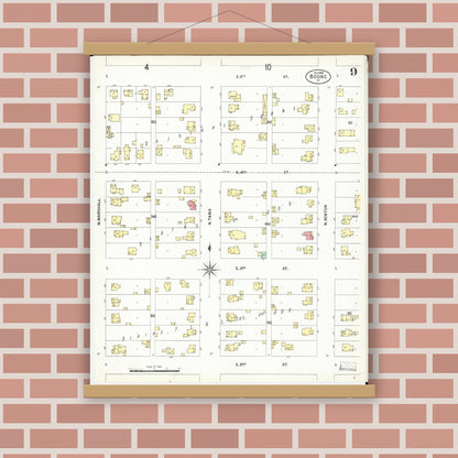 Old map wall art mockup — magnetic wood frame on brick wall — Sanborn Fire Insurance Map from Boone, Boone County, Iowa (1900), Sheet #0009