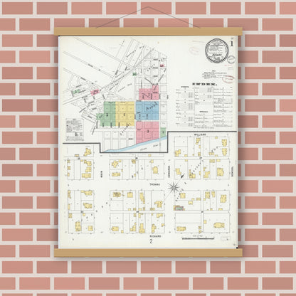 Old map wall art mockup — magnetic wood frame on brick wall — Sanborn Fire Insurance Map from Henry, Marshall County, Illinois (1899) - Complete Map Set