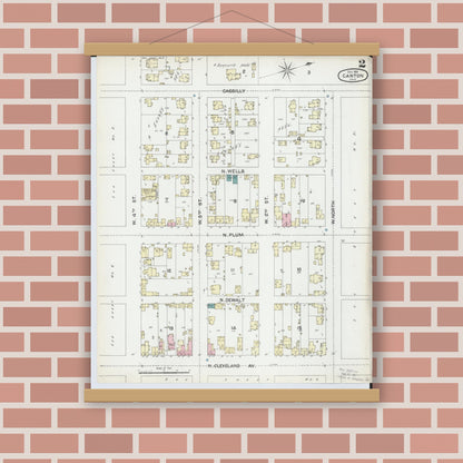 Old map wall art mockup — magnetic wood frame on brick wall — Sanborn Fire Insurance Map from Canton, Stark County, Ohio (1891), Sheet #0002
